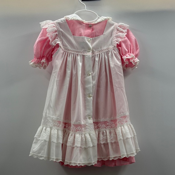 Bryan Little Girls Vintage Pink and White Lace Dress Size 4 - Picture 4 of 7